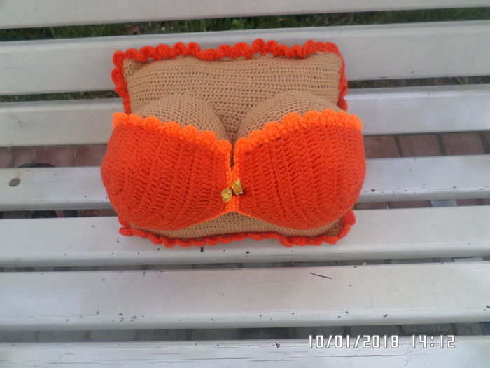 Pillow in the car. - NSFW, My, , Pillow, , Breast, Needlework without process, , Longpost
