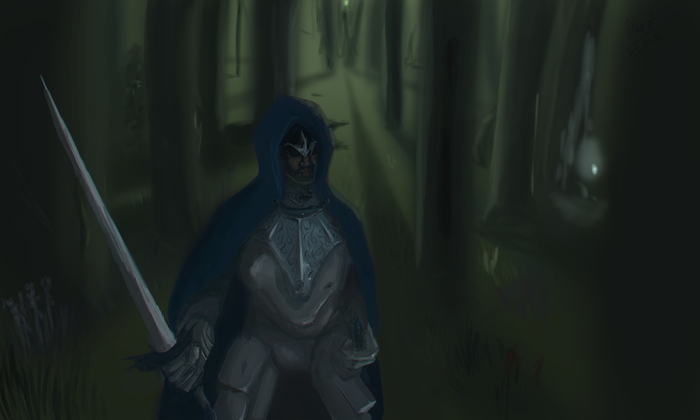After Dark Souls, I wanted to draw knights - My, Knight, Art, Digital drawing, Forest, Погоня, Crooked hands, , , Knights, Dark souls