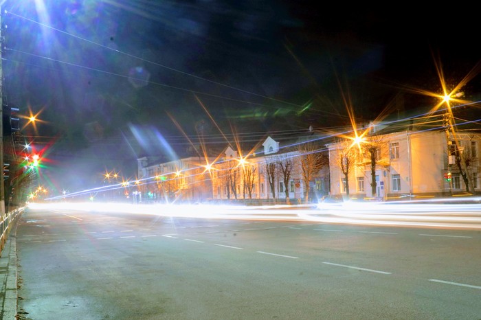 Evening city - My, The photo, Town, Light, Night, Road