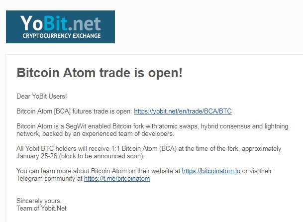 Bitcoin Atom (BCA) started trading on YoBit - Fork, Yobit, , , Trade, Stock exchange, news