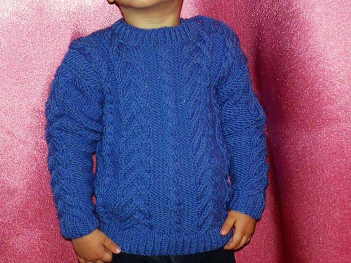 Knitting a children's sweater with voluminous braids - My, Knitting, , , My knitting, Master Class, Video, Longpost