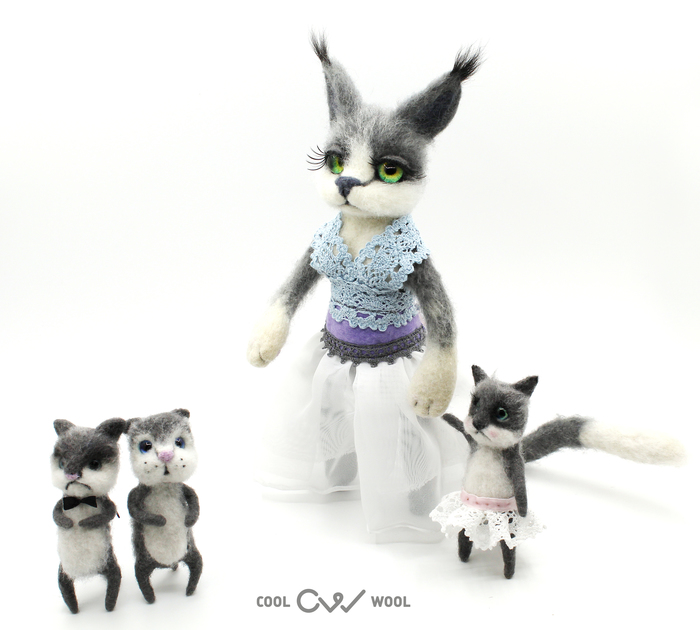 Mom with kids - My, Wool, Needlework without process, , cat, Wallow, Needlework