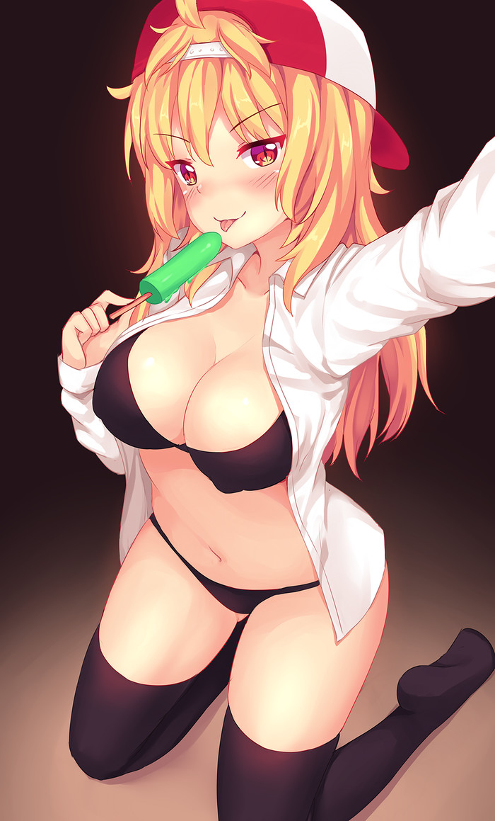 Selfie with ice cream - Anime art, Pantsu, Tiffy, Fastrunner2024, Zettai ryouiki, Boobs