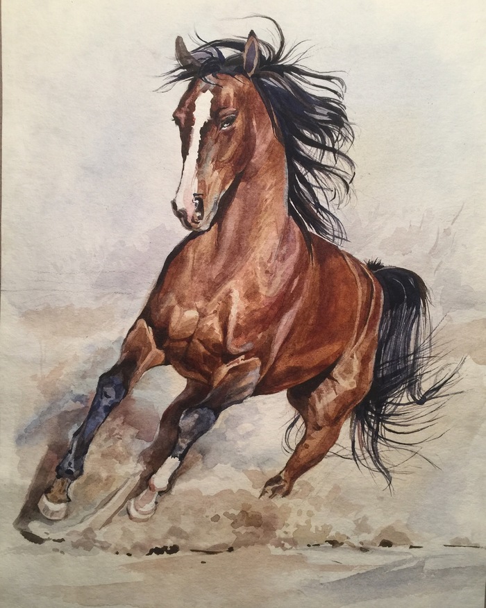 My little picture - My, Drawing, Horses, Watercolor, Painting, Painting, Horses