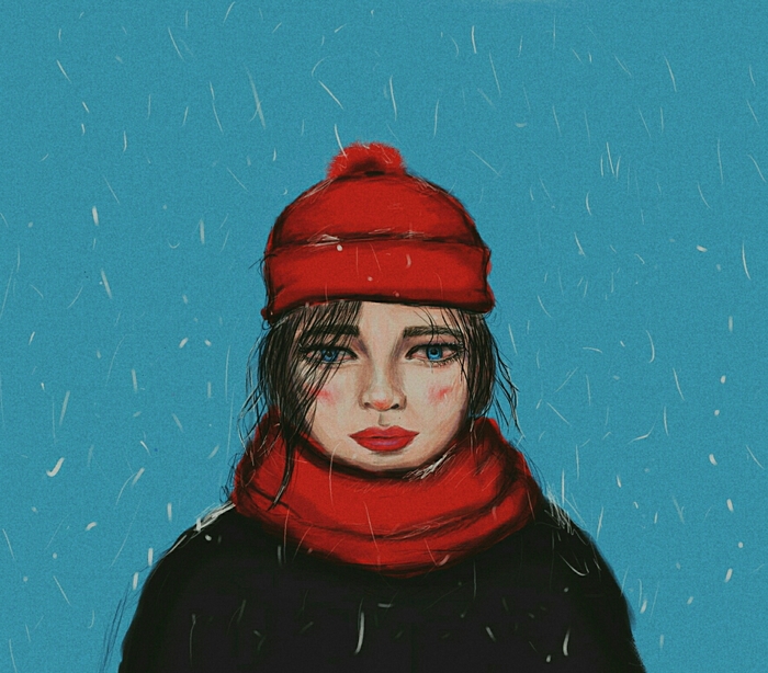 My first drawing on a graphics tablet :) - My, Drawing, Winter, Girls, Drawing on a tablet