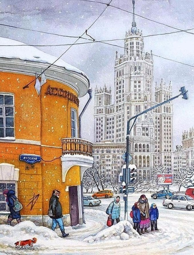 Winter Moscow by artist Alena Dergileva - Moscow, Winter, Images, Drawing, Longpost