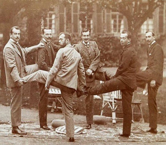 Nicholas II in the company of the Grand Dukes and the Greek Prince Nicholas, 1899 - , Unbridled fun, Legs