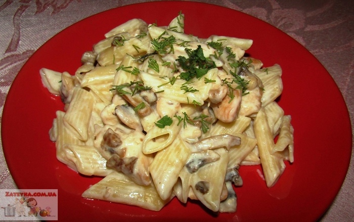 Macaroni with chicken, mushrooms and cheese - My, Recipe, Video recipe, Pasta, Second courses, Video, Longpost