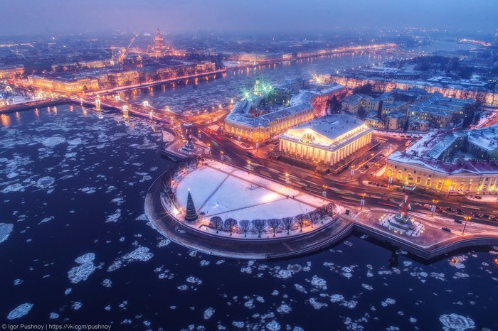 Petersburg garland - Saint Petersburg, Quadcopter, , , Winter, Neva, Night city, Aerial photography