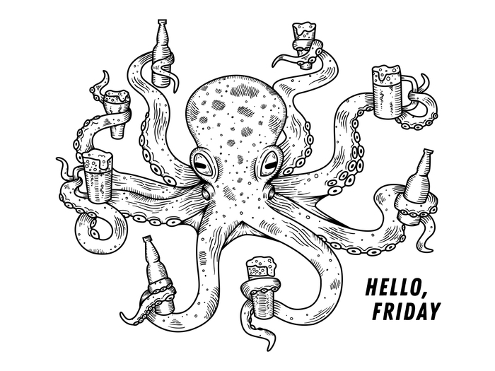 Hello Friday! - My, Beer, Friday, Octopus, Illustrations