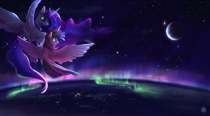 Glory of the Night My Little Pony, Ponyart, Princess Luna, Twilight Sparkle, Noctilucent-arts