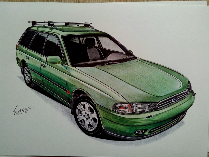 Subaru legacy b3 wagon - Моё, Subaru, Legacy, Рисунок, Рисунок карандашом, Авто, Арт