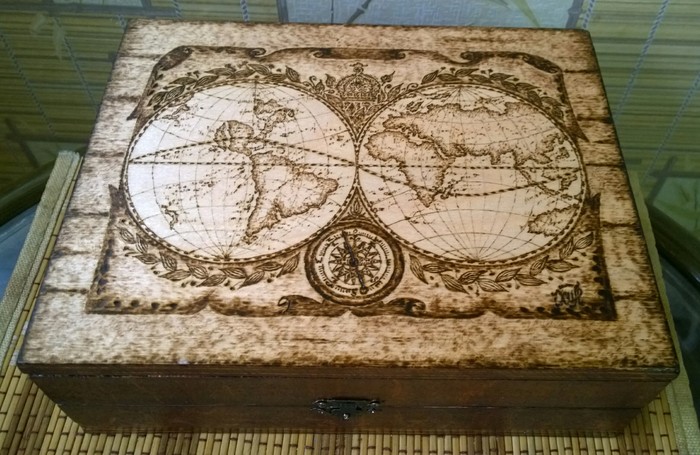 Casket The whole world in the hands. - My, Handmade, Needlework without process, Pyrography, Sawing, Casket, Presents, Longpost