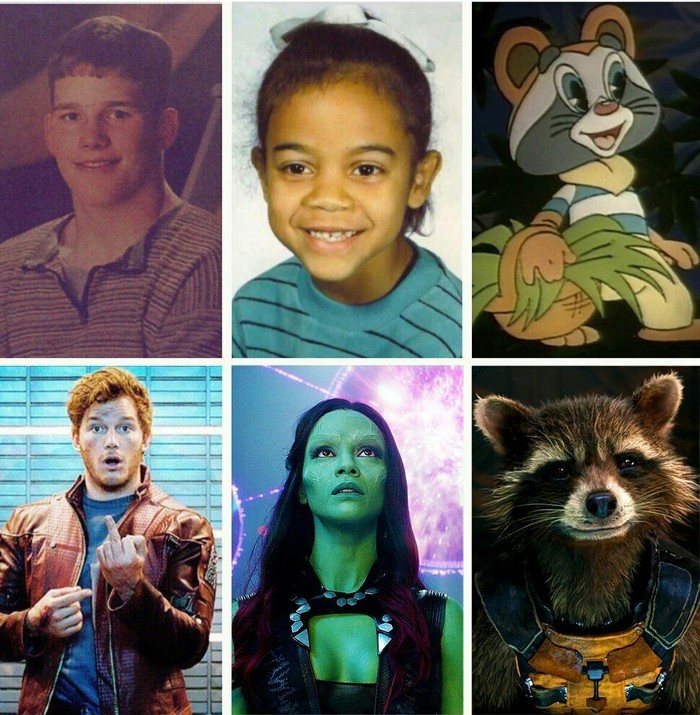 Guardians of the galaxy as a child - Guardians of the Galaxy, Marvel, Chris Pratt, Zoe Saldana, Star lord, Rocket, Gamora