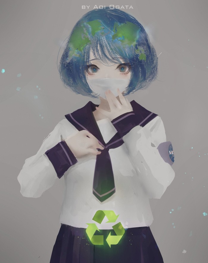 Earth Aoi Ogata - Aoi ogata, Earth-Tian, School uniform, Anime art