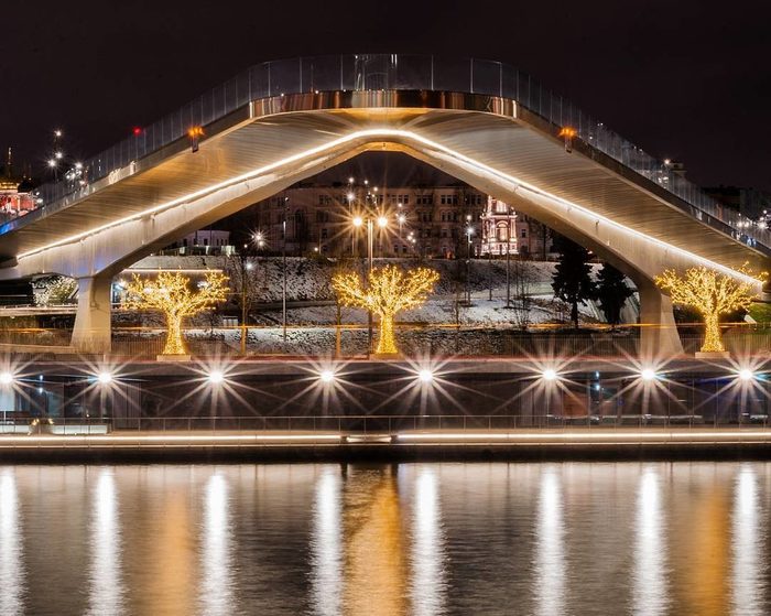 The floating bridge in Zaryadye Park from an unusual angle - Moscow, Moscow at night, Evening Moscow, sights, The photo, Zaryadye, 