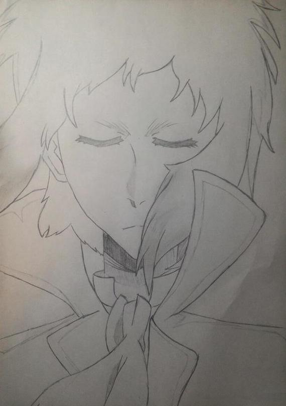 Fan art on Akutagawa - My, Fan art, Anime, Ryunosuke Akutagawa, Great of Stray Dogs, Characters (edit), Pencil drawing, Bungou stray Dogs