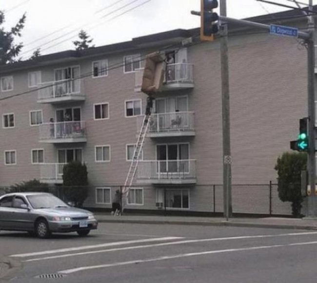 This will obviously end badly. - Fools, Sofa, Stairs, Bravery and stupidity