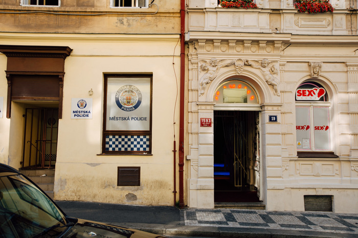 Only in Prague you can see the honest neighborhood of the police and saunas with girls - My, Prague, Police, Sauna, , Prostitution, Czech