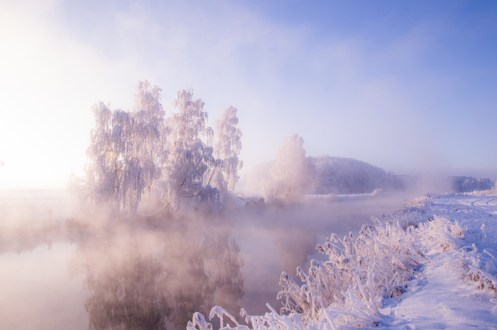 Frosty dawn - My, Minsk, River, freezing, The photo, dawn, Fog, My, Longpost