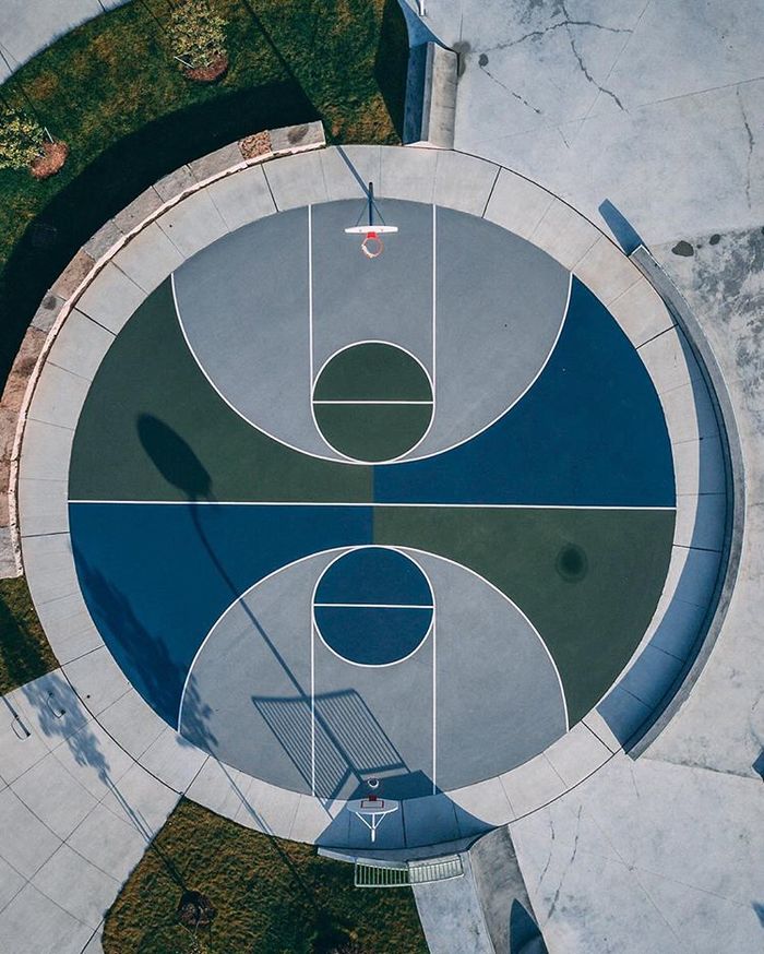 Cool streetball court design in the shape of a basketball! - Basketball, Streetball, Ball, Basketball court