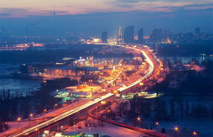 View from the skyscrapers on Raduzhny, Kyiv - My, The photo, Troyeshchyna, Kiev, Landscape, Winter, Evening, Adventures