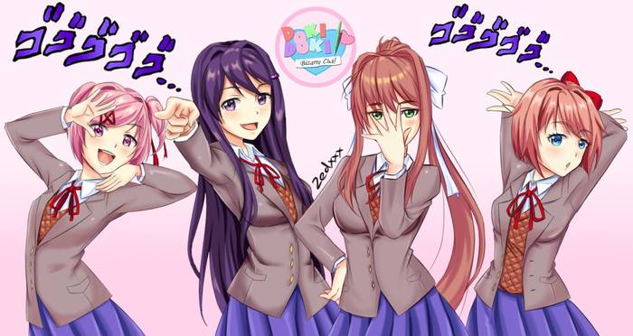 Doki Doki Bizzare Club - Doki Doki Literature Club, Jojos bizarre adventure, Crossover, Anime, Visual novel, Anime art, Crossover