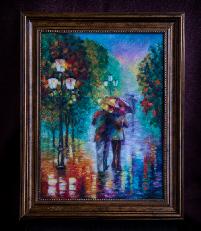 Painting by Leonid Afremov in the technique of woolen painting - My, Painting, Wool painting, Needlework without process, Needlework, Leonid Afremov