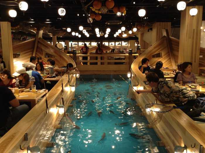Catch your fish for dinner. - Japan, A restaurant, Fishing, Dinner, The photo