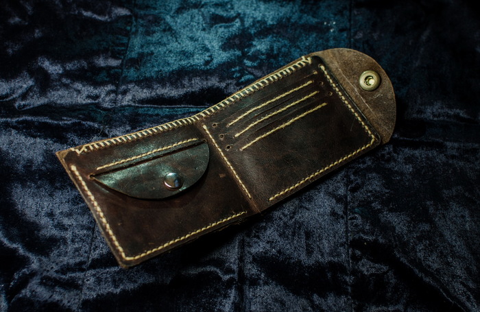 The first work that he did. 2 wallets + coin box - My, Leather, Wallet, Handmade, Needlework without process, Longpost