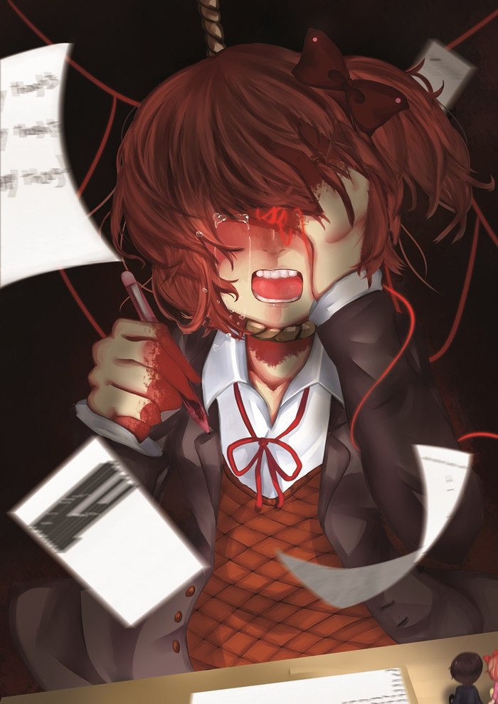 Get out of my head! - Doki Doki Literature Club, Sayori, Anime Art, Аниме, Визуальная новелла, Не аниме, Арт