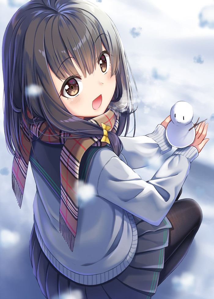 Look, I made a snowman) - Anime art, Moe, snowman, Milota