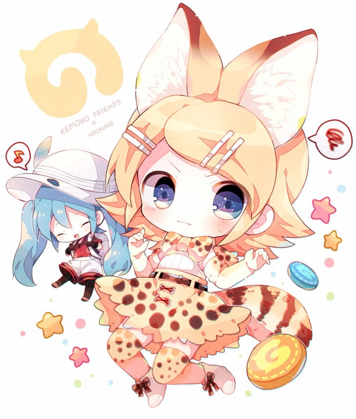 Kemono Friends X Vocaloid - Kemono Friends, Vocaloid, Аниме, Anime Art, Кроссовер