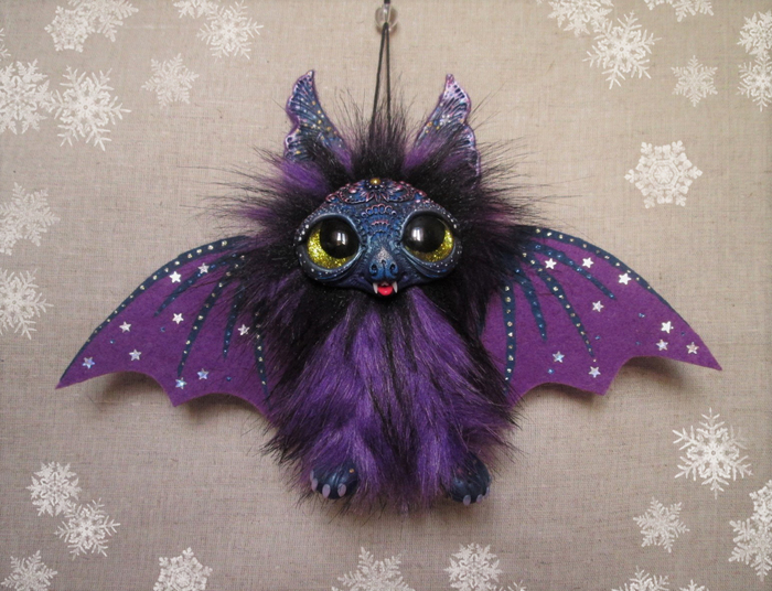 Flying mouse. - My, Author's toy, Bat, Purple, Polymer clay, , Longpost