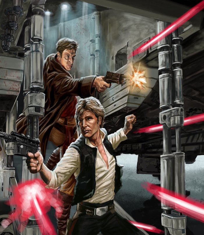 Just a couple of smugglers - Malcolm Reynolds, Han Solo, Serenity, Crossover, The series Firefly, Crossover, Star Wars