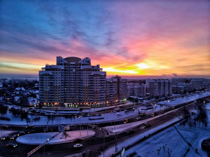 Colorful winter morning. - My, dawn, No filters, Mobile photography, Paints, , Lumia 1020