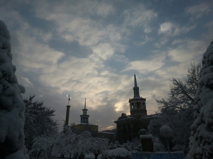 January sky - My, Sky, Clouds, Town, Bishkek, Winter, Snow