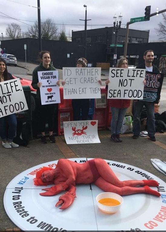 Vegan protest at the 2018 Portland Seafood and Wine Festival. - Reddit, The photo, Protest, Vegetarianism, Vegan