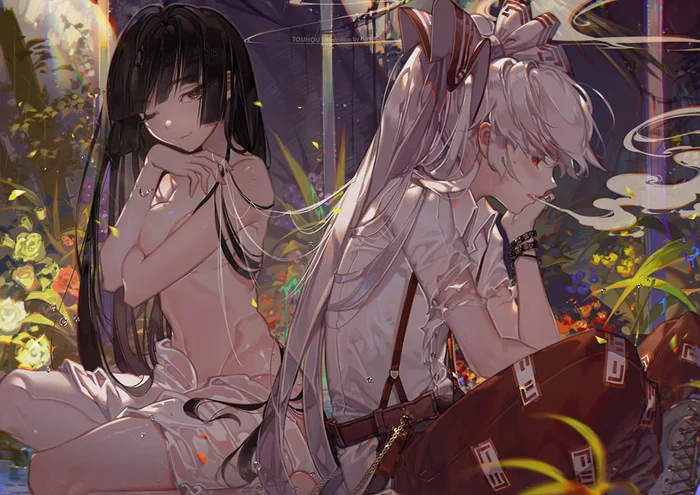 Temptation - NSFW, Anime, Anime art, Touhou, Houraisan kaguya, Fujiwara no mokou, Kawacy