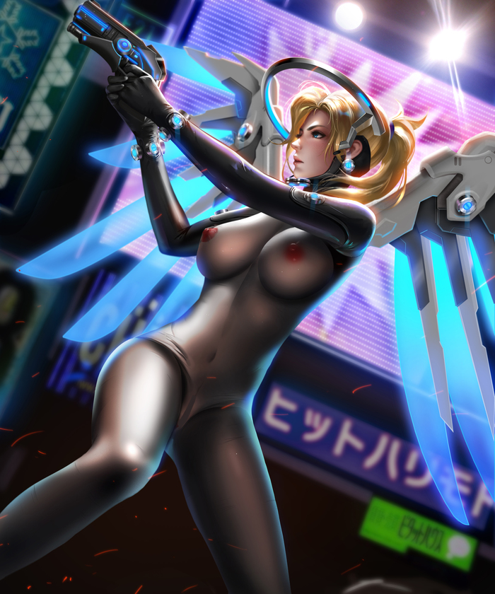 Gantz Mercy NSFW - NSFW, Overwatch, Арт, Mercy, Gantz, Liang-Xing, Liang Xing