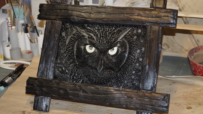 Owl around the head - My, Creation, Panel, Glass, Tree, Glass engraving, Engraving