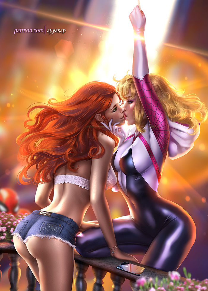 Spider Gwen x Mary Jane - NSFW, DeviantArt, Арт, Рисунок, Девушки, Комиксы, Marvel, AyyaSAP