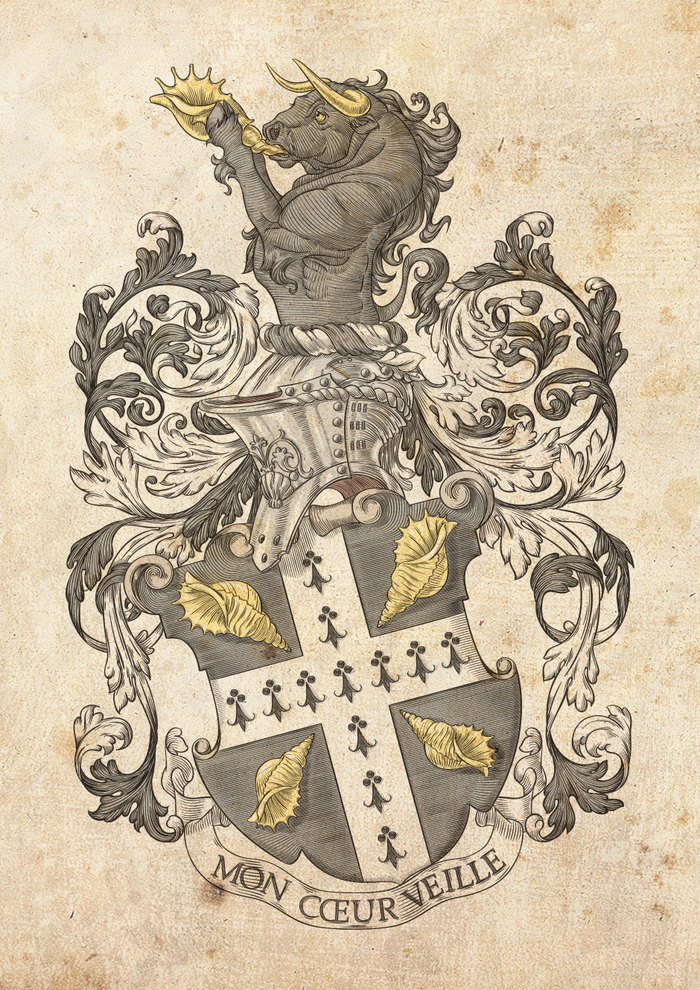 Another coat of arms - My, Coat of arms, Heraldry, Art, Illustrations, Engraving, Bull, Shield, Sink, Longpost