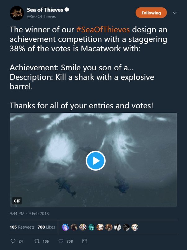 Rare have chosen the winner of the Sea Of Thieves Achievement contest, according to which this achievement will be added to the game. - Xbox, Sea of thieves, Achievement, Twitter