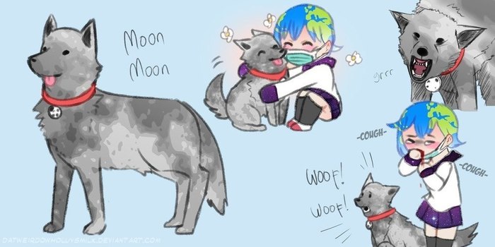 Earth-chan with moon - Anime, Anime art, Earth-Tian, Not anime, Mascot, Humanization