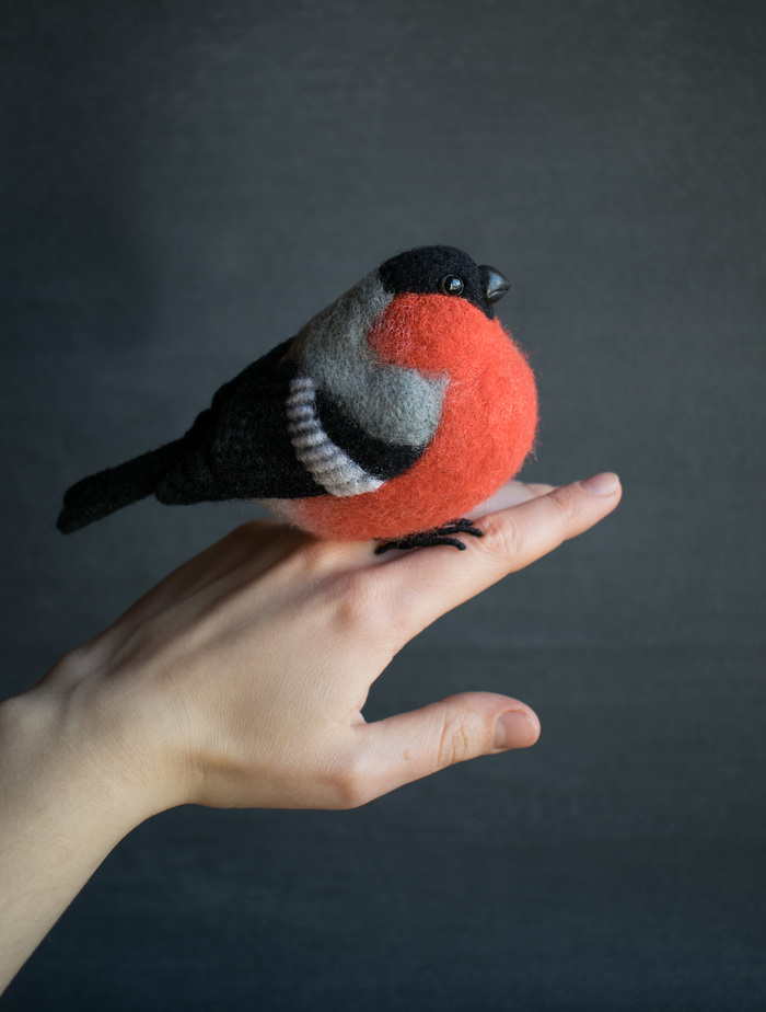 Wool bullfinch - My, Bullfinches, Dry felting, Needlework without process, Wool toy, Birds, Longpost