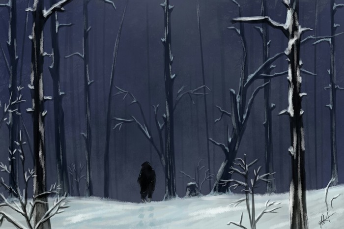 Thoughts - Drawing, Art, Snow, My, Thoughts, Winter, Forest, Digital drawing, SAI