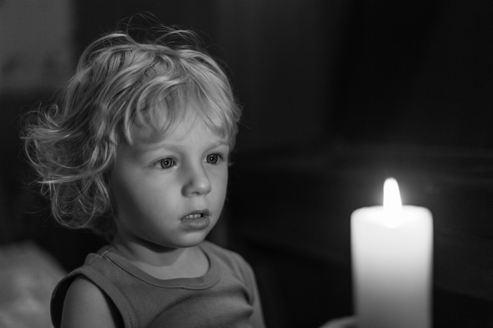 Enchanted by the flame of a candle - Candle, Children, Spellbound, Sight