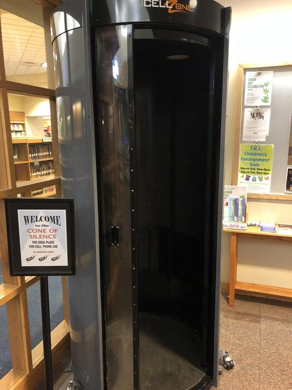 A cabin in the library where you can talk on the phone and not disturb others. - Library, Silence