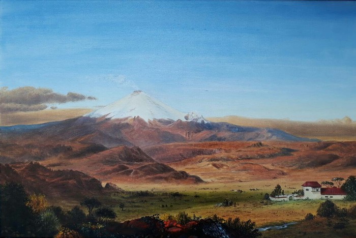 Landscape (oil) - My, Reproduction, Landscape, Oil painting, Painting, The mountains, Valley